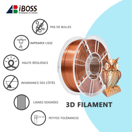 iBOSS PLA+1.75mm Filament, filament de cuivre de soie brillante, précision dimensionnelle +/- 0,02 mm, bobine de 1 kg (2,2 kg) p