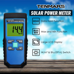 Main Tenue Numérique Solaire Puissance Mètre (Pyranomètre) 2000 W/m2, 634BTU / (ft2xh) Mesure Solaire Radiation Énergie Insolati
