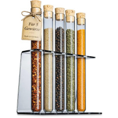 Porte-épice en Acrylique avec des Tubes à essai, Bouchons de liège Inclus, Idéal pour la Cuisine ou la décoration (Ø 16.5mm - 5 