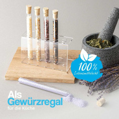 Porte-épice en Acrylique avec des Tubes à essai, Bouchons de liège Inclus, Idéal pour la Cuisine ou la décoration (Ø 16.5mm - 5 