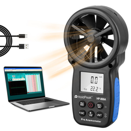 HoldPeak Anémomètre Digital Portable HP-866A VMC Anémomètre Mesure La Vitesse Du Vent + Tempéra