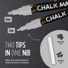 Chalkola Argentés Crayons À Craie 5 Marqueurs Effaçables À Sec Argentés - Pack De Variétés - Pointes Fine Et Géante (1mm, 3mm, 6
