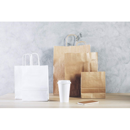 Thepaperbagstore 20 Sacs en Papier À Côtes Marron de première qualité avec poignées - 180x220x80mm
