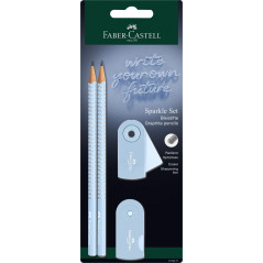 FABER-CASTELL 218471 Sparkle Set de crayons avec taille-crayon, gomme et 2 crayons à papier, set d'écriture Sleeve bleu ciel