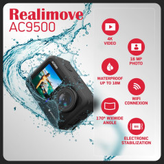 AgfaPhoto AC9500 Caméra Sportive Waterproof - Vidéos 4K à 30FPS, Photos 16Mpixels, Double Écran, Grand Angle 170°, Stabilisation