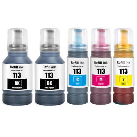 SHUOLEI 113 Encre Compatible avec Epson 113 Bouteille d'encre Multipack pour ET-5150 ET-5170 ET-5850 ET-5800 ET-16600 ET-16150 E