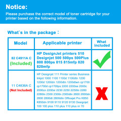 LCL Cartouche d'encre Compatible 82 C4911A (1 Cyan) Remplacement pour HP DesignJet Printers: 510/Designjet 500/500ps/500Plus/ 80