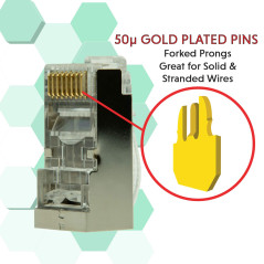 LINKUP - Snagless RJ45 Cat6 STP Connectors | Ethernet Cat 6 8P8C Plugs | STP Gigabit Round Cable Connector | Platinum 50 Mi Gold