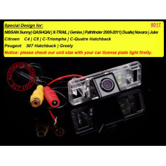 Kalakass Caméra de Recul Voiture en Couleur Caméra Imperméable IP67 avec 170° large angle Vision Nocturne pour Sunny Qashqai X-T