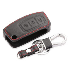 Happyit Cas de Couverture de Clé de Voiture en Cuir Porte-clés pour Ford New Fiesta Ecosport Focus 2 MK2 2012-2018 3 Boutons Tél