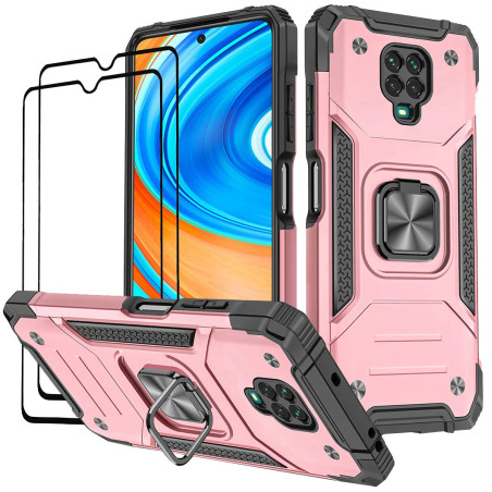 KANSi Coque Compatible pour Xiaomi Redmi Note 9 Pro/Redmi Note 9S, Verre Trempé [2 Pièces] Housse TPU Silicone Rotation 360° Aim