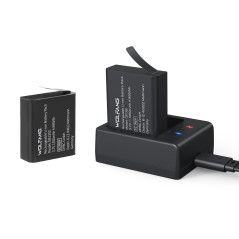 WOLFANG Chargeur Double avec 2 Batteries 1350mAh, Station de Chargement USB-C pour Caméras Action GA100, GA120, GA200, GA300, S