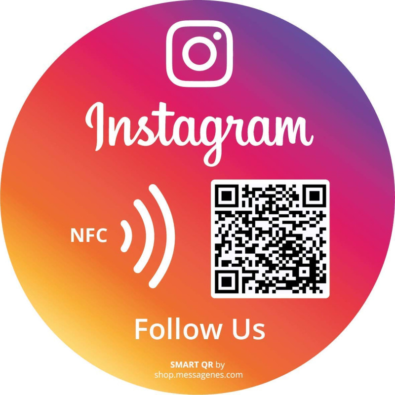 MESSAGENES | Autocollant Instagram Suivez-nous avec Smart QR et NFC | Plaque Autocollant Avis Instagram QR + NFC | 1 Unité Ronde