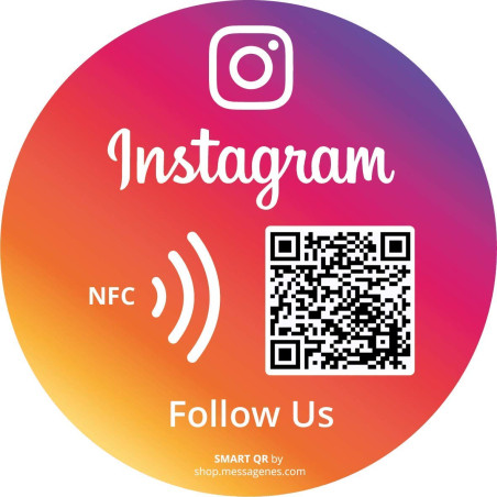 MESSAGENES | Autocollant Instagram Suivez-nous avec Smart QR et NFC | Plaque Autocollant Avis Instagram QR + NFC | 1 Unité Ronde