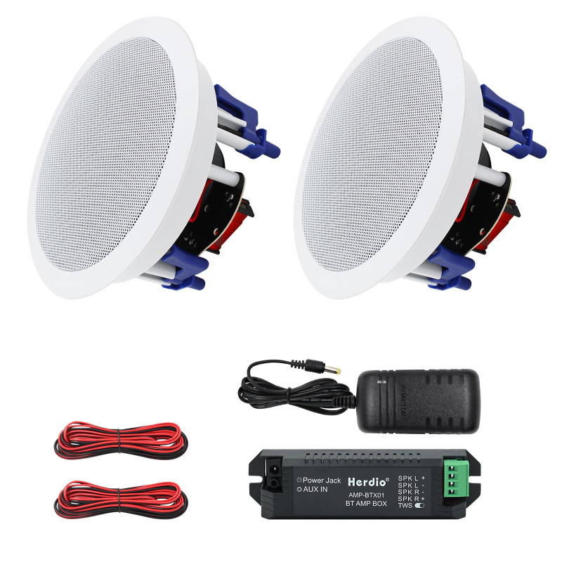 Herdio 5,25 Pouces Haut-parleurs de Plafond de Salle de Bains Blanc,Compatible avec Bluetooth(8 Ohms,300 Watts) Herdio 5,25 Pouces Haut-parleurs de Plafond de Salle de Bains Blanc,Compatible avec Bluetooth(8 Ohms,300 Watts)