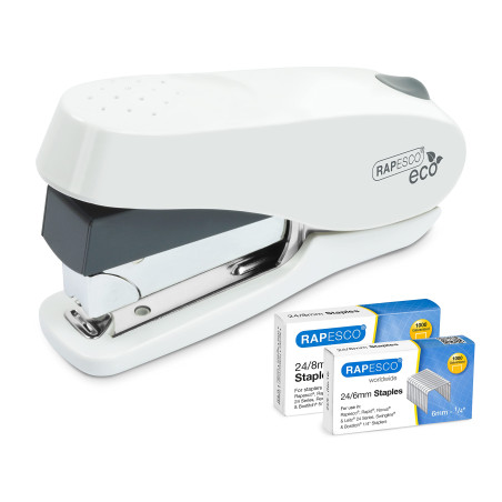 Rapesco 1467 Germ-Savvy Antibactérienne ECO Agrafeuse Luna à Moindre Effort avec 2000 Agrafes, Capacité de 50 Feuilles, Blanc Do