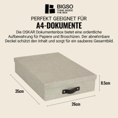 Bigso Box of Sweden Boîte pour documents au format A4 – rangement documents avec couvercle et poignée – boîte rangement en panne