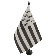 AZ FLAG - Drapeau De Table Bretagne Alternatif 21x14 cm - Petit Drapeau Breton De Bureau 100% Polyester Avec Hampe De 25cm Et So