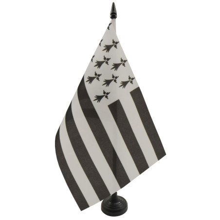AZ FLAG - Drapeau De Table Bretagne Alternatif 21x14 cm - Petit Drapeau Breton De Bureau 100% Polyester Avec Hampe De 25cm Et So