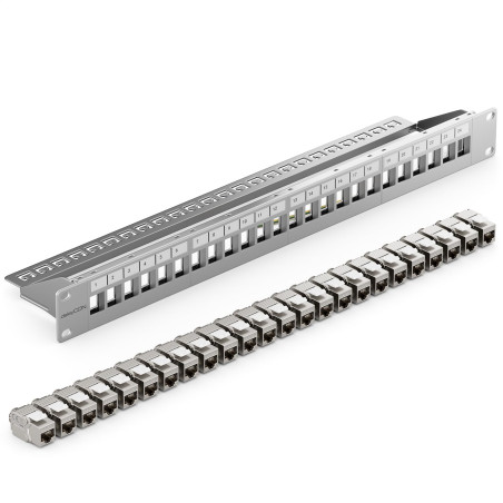 deleyCON Kit de 24 Ports Panneau de Brassage Modulaire 1 U 19" Installation en Rack + 24x Modules Keystone RJ45 CAT6a Compatible