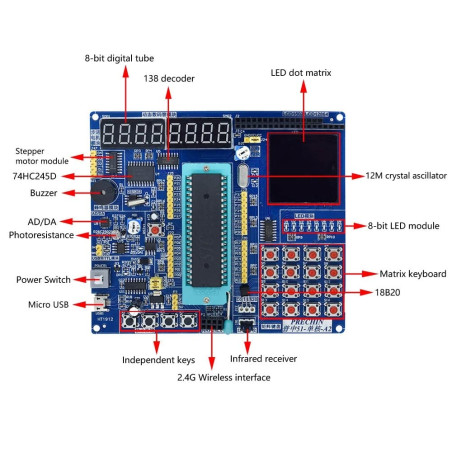 51 Microcontroller Development Board,STC89C52 Carte de Développement,Carte Système Minimale Carte Système d'apprentissage C51 LC