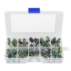 Condensateur électrolytique, 100pcs 10 valeurs 10V-63V Kit d'assortiment de condensateurs pour fils radiaux en aluminium