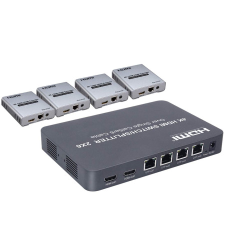 HDMI Extender - 2x6 HDMI Switch/Splitter Extender Optical SPDIF et 3,5 mm de Sortie Casque Audio 4K@30HZ 1080P 120M Over Etherne
