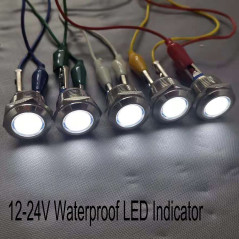 GUUZI 5pcs 12V-24V 19mm LED Métal Indicateur Lampe de Signalisation Étanche avec Fil(Blanc)