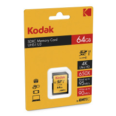 Kodak - Carte SD 64 Go UHS-I U3 V30 SDHC/XC - Carte Mémoire - Vitesse de Lecture 95MB/s Max - Vitesse d'Écriture 85MB/s Max - St