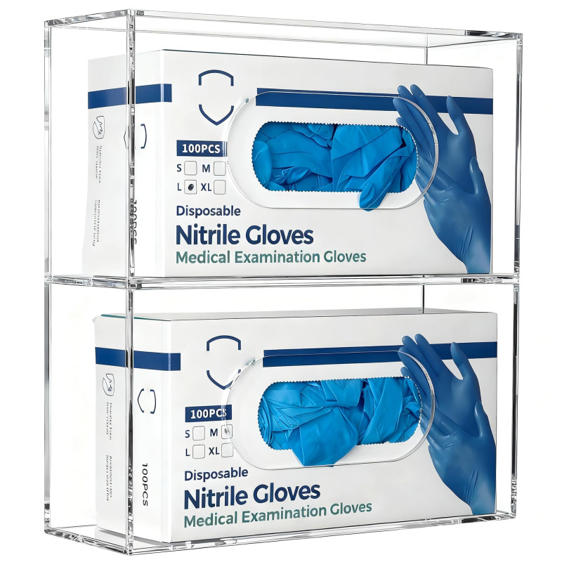 KOEMEHR Distributeur de gants mural en acrylique transparent (pour 2 boîtes) - Support boîte gants jetables pour laboratoires, é KOEMEHR Distributeur de gants mural en acrylique transparent (pour 2 boîtes) - Support boîte gants jetables pour laboratoires, é