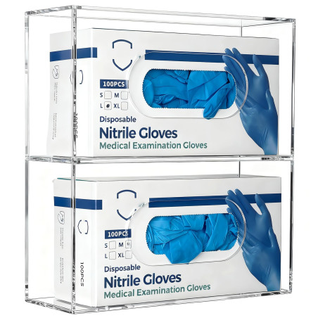 KOEMEHR Distributeur de gants mural en acrylique transparent (pour 2 boîtes) - Support boîte gants jetables pour laboratoires, é