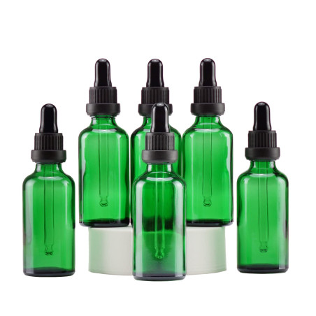 YIZHAO Flacon Compte Gouttes 50ml, Vert Flacon Huile Essentielle Vide avec Pipette Verre, pour Huile Essentielle, Aromathérapie,