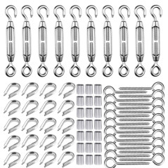 TooTaci Kit M5 Tendeur Filin Acier 3mm, M5 Tendeur Cable Inox en acier inoxydable 304, Crochets à Oeil,Manchons de Câble Métalli
