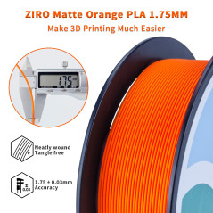 ZIRO Filament PLA Mat 1.75mm, Filament pour Imprimante 3D 1kg, PLA Haute Ténacité, Précision Dimensionnelle +/- 0.03mm, Orange