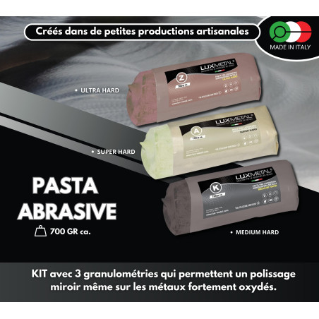 Lux Metal 3 Pate a polir abrasive 700g A-K-Z Super Ultra Moyen Gros Kit de Polissage Metal Acier Inox Fer Alu Aluminium laiton f