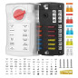 Jtron Boîte à fusibles 12 V pour voiture - 12 compartiments - Avec affichage LED - Couvercle de protection et 12 fusibles standa Jtron Boîte à fusibles 12 V pour voiture - 12 compartiments - Avec affichage LED - Couvercle de protection et 12 fusibles standa