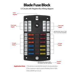 Jtron Boîte à fusibles 12 V pour voiture - 12 compartiments - Avec affichage LED - Couvercle de protection et 12 fusibles standa