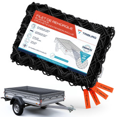 TRIBURG Filet de remorque Extensible pour remorques de 1x2 m à 2x3 m - à Mailles serrées avec Corde en Caoutchouc [Noir/élastiqu
