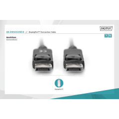 DIGITUS Câble DisplayPort - Full-HD 1080p/60Hz - 5m - avec verrouillage - Displayport 1.1a - Compatible avec PC, moniteur, carte
