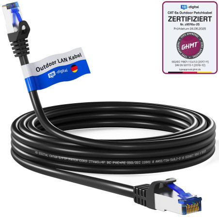 HB-DIGITAL 10m Cable Ethernet CAT6a Câble Réseau Extérieur Intérieur Connecteur RJ45 -Certifié GHMT- S/FTP PIMF 10Gbit/s AWG26 I