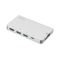DIGITUS Station d'accueil USB-C de voyage - 6 ports - 1x HDMI (4K@30Hz) - 2x USB 3.0 / USB 2.0, 1x USB Type-C - Lecteur de carte