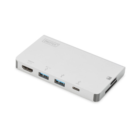 DIGITUS Station d'accueil USB-C de voyage - 6 ports - 1x HDMI (4K@30Hz) - 2x USB 3.0 / USB 2.0, 1x USB Type-C - Lecteur de carte