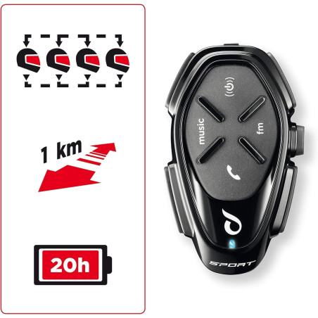 Interphone Sport - Un Paquet - Système de Communication Moto Bluetooth, Jusqu'à 4 Riders, Portée 1.2 Km, Contrôle du Bruit, Jusq