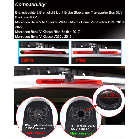 Voiture Troisième monté sur Le Toit Haut caméra lumière de Frein Vue arrière Voiture de Vision caméra de Recul pour MB Vito W447