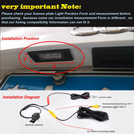 Navinio Caméra de Recul Voiture en Couleur Kit Caméra Vue arrière de Voiture Imperméable IP67 avec Large Vision Nocturne pour Hy