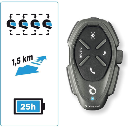 Interphone Tour - Dual Paquet - Système de Communication Moto Bluetooth, Jusqu'à 4 Riders, Portée 1.5 Km, Contrôle du Bruit, Jus
