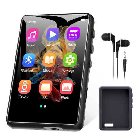 64Go Lecteur MP3 Bluetooth 5.3, 2,4" Tactile Portable MP3 Lecteur Musique, HiFi Baladeur Mp3 avec Hautparleur Vidéo/Enregistreme
