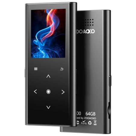 ZOOAOXO 64Go Lecteur MP3, Lecteur de Musique avec Bluetooth 5.2, Haut-Parleur HD Intégré, Radio FM, Enregistreur Vocal, Design M