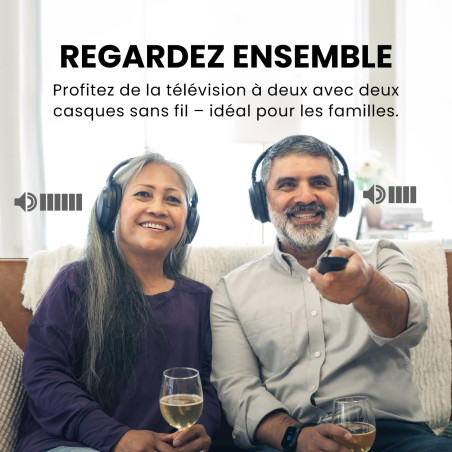 Avantree Duet - Double Casques sans Fil pour Télévision, Son Clair et Volume Amplifié pour Seniors, Installation Plug & Play Sim