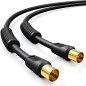deleyCON 1m TV Câble Antenne (IEC-Fiche vers IEC-Coupleur) Câble Coaxial HDTV 4-Fois Blindage 2x Noyau Ferrite Filtre Courant de